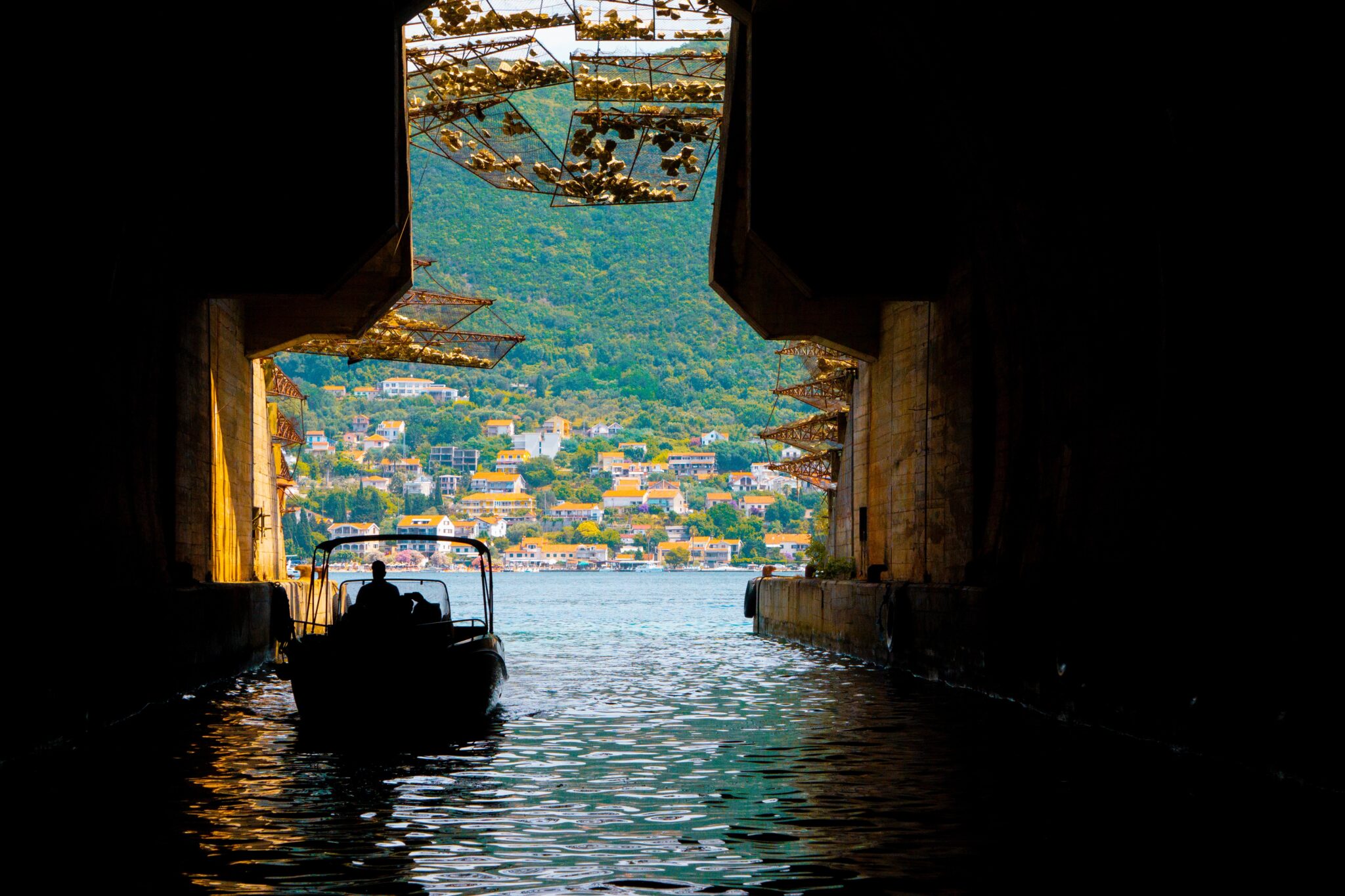 Boat inside cave in Montenegro